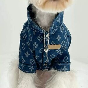 Denim Blue Printed Dog Hoodie - Luxury Pattern Style
